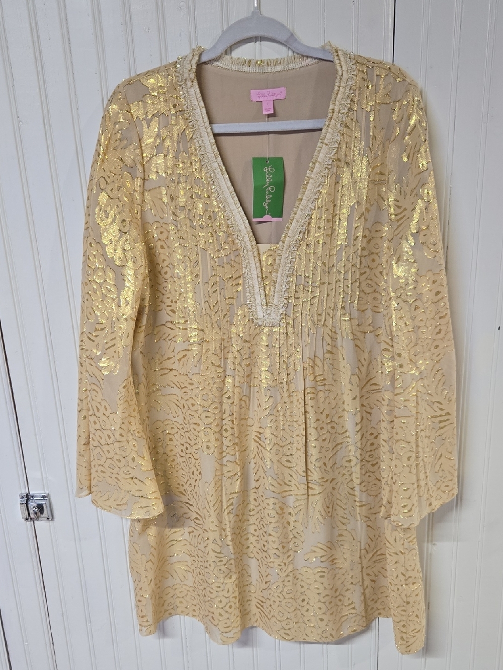 Lilly Pulitzer Cream and Gold Embellished V-Neck Tunic